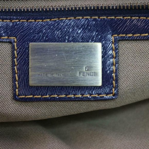 Fendi Du Jour Grommets Blue Zucco Print Calfskin Leather And Canvas Satchel - Picture 9 of 9